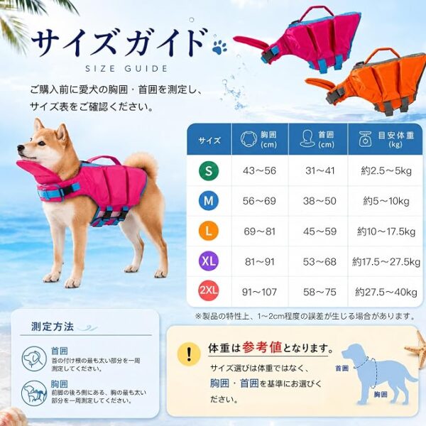 犬用ライフジャケット 顎サポート・背面ハンドル付き S・M／2カラー