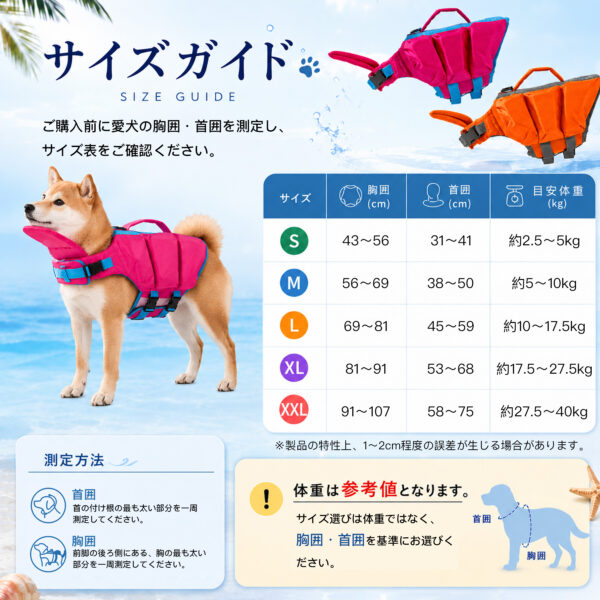 犬用ライフジャケット 顎サポート・背面ハンドル付き S・M／2カラー